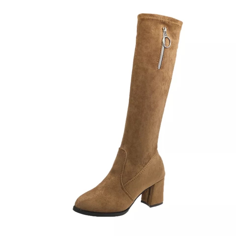 Flock Leather Over The Knee Zippered High Heels